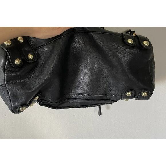 Linea Pelle Black Leather Front Zippers Luxury Gold Hardware Purse Bag READ - Picture 10 of 16